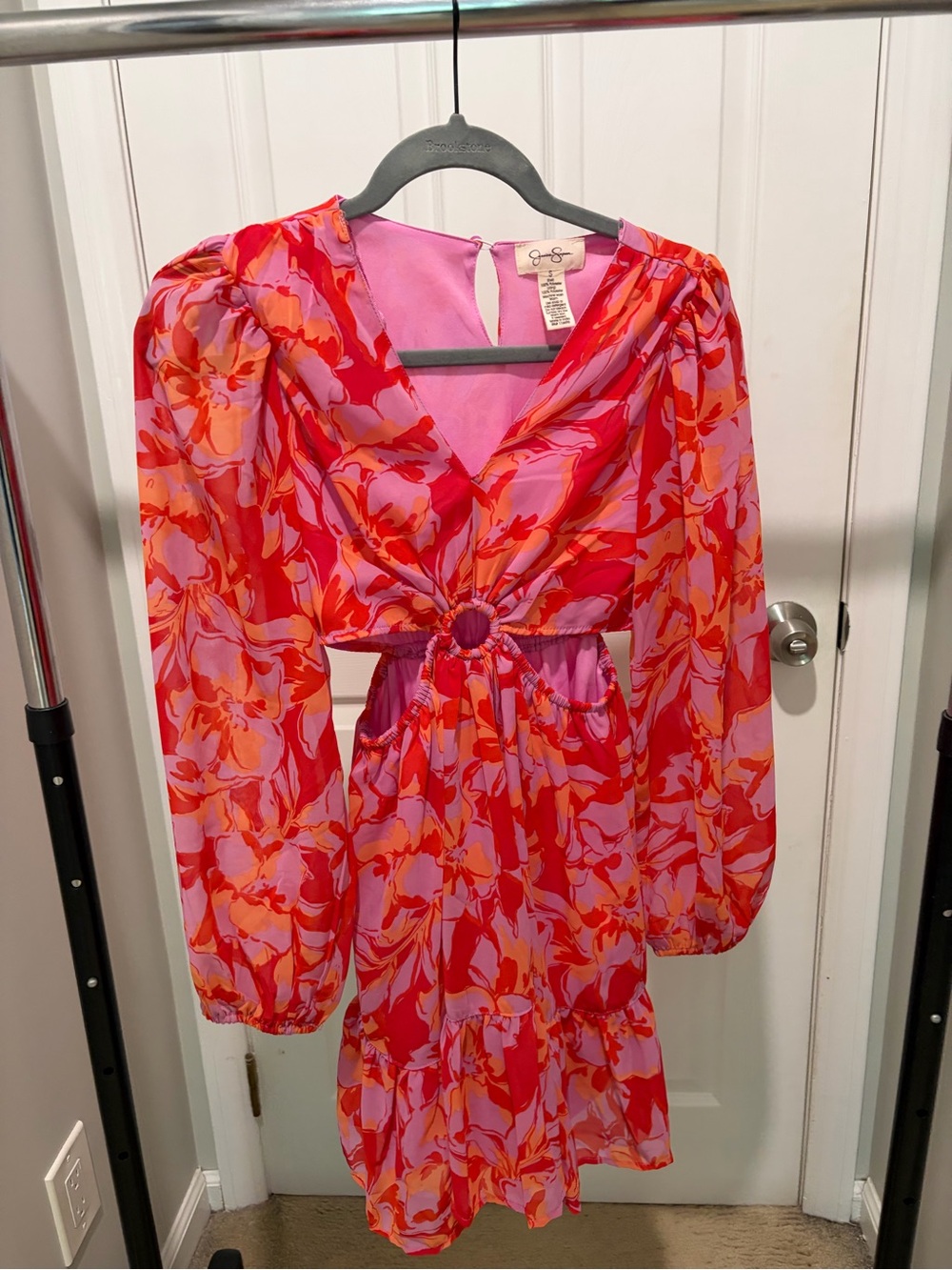 Jessica Simpson Pink and Red Floral Cutout Dress